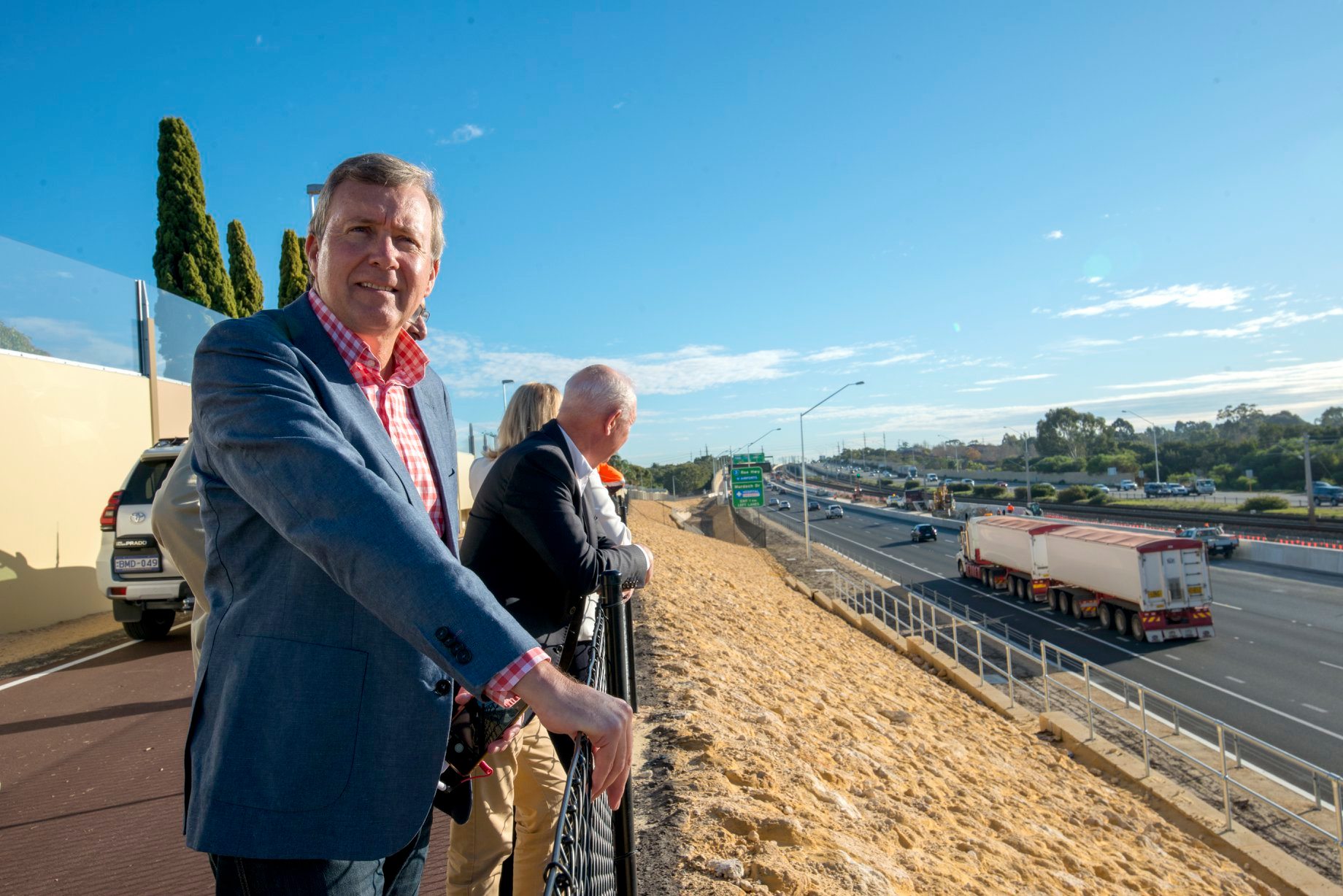 Reece and MPs view the completed Kwinana Freeway widening works
